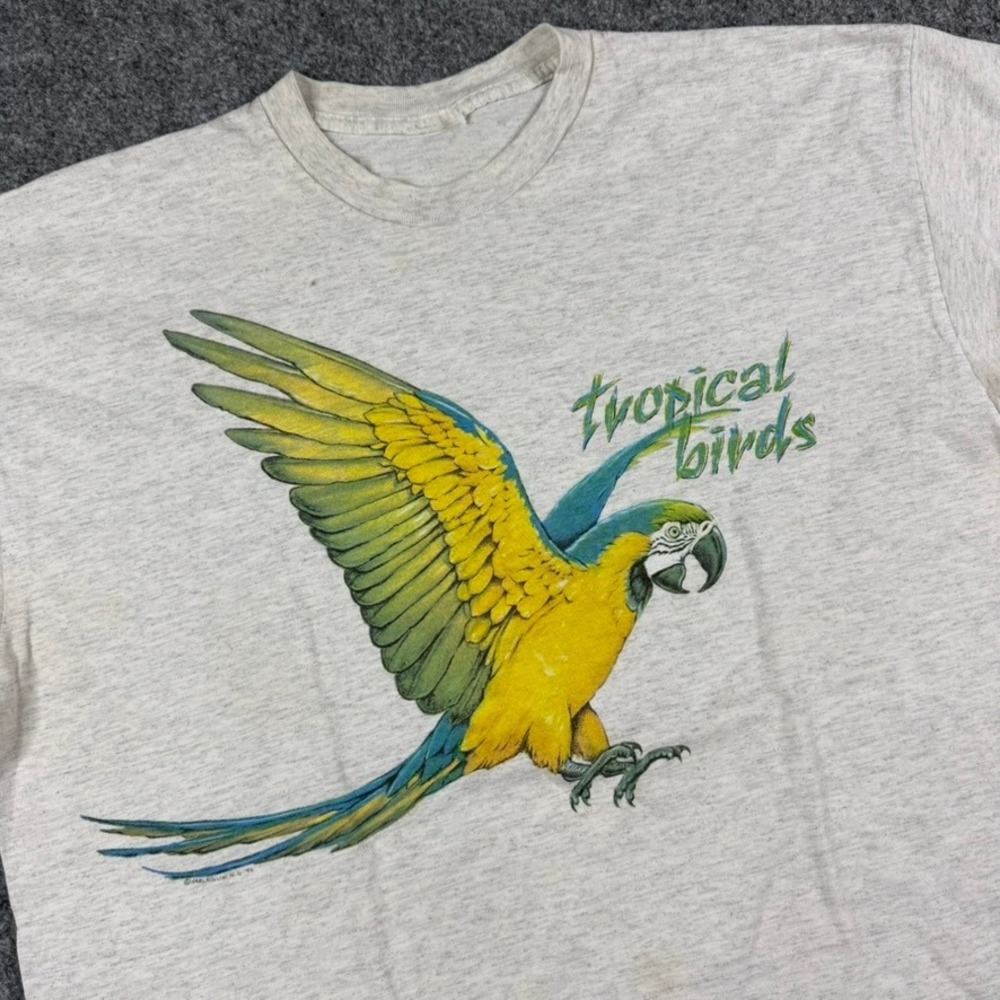 Vintage 1992 Harlequin Tropical Birds T-Shirt Mens XL Grey Single Stitch USA